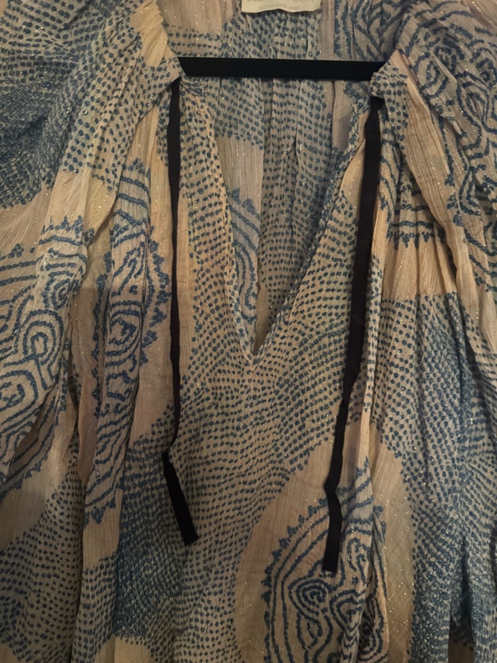 Ulla Johnson Cream and Blue Printed Peasant Shirt Size 8 lightweight - Picture 3 of 5